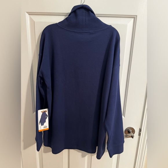 Lands' End New Women's Long Sleeve Waffle Funnel Neck Top Navy Plus 2X - Picture 9 of 11